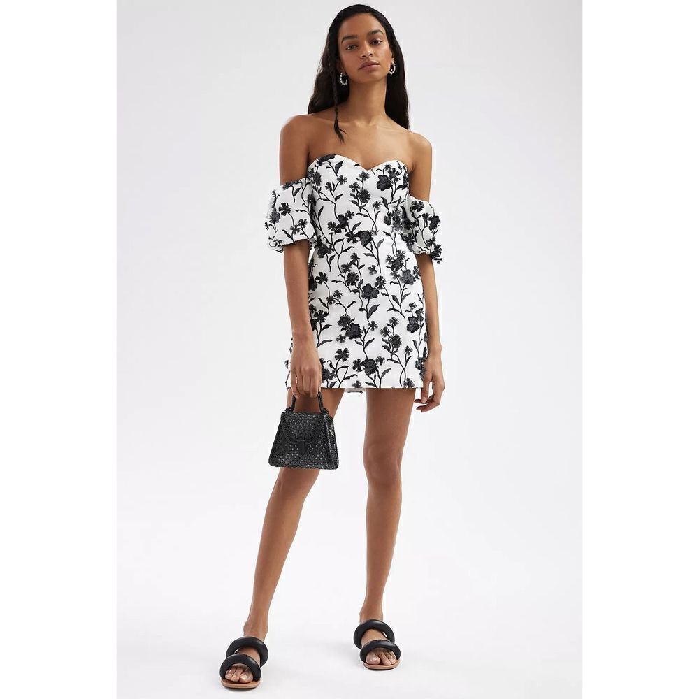 Anthropologie - Sabrina Puff-Sleeve Applique Mini Dress size 12 - Picture 5 of 15